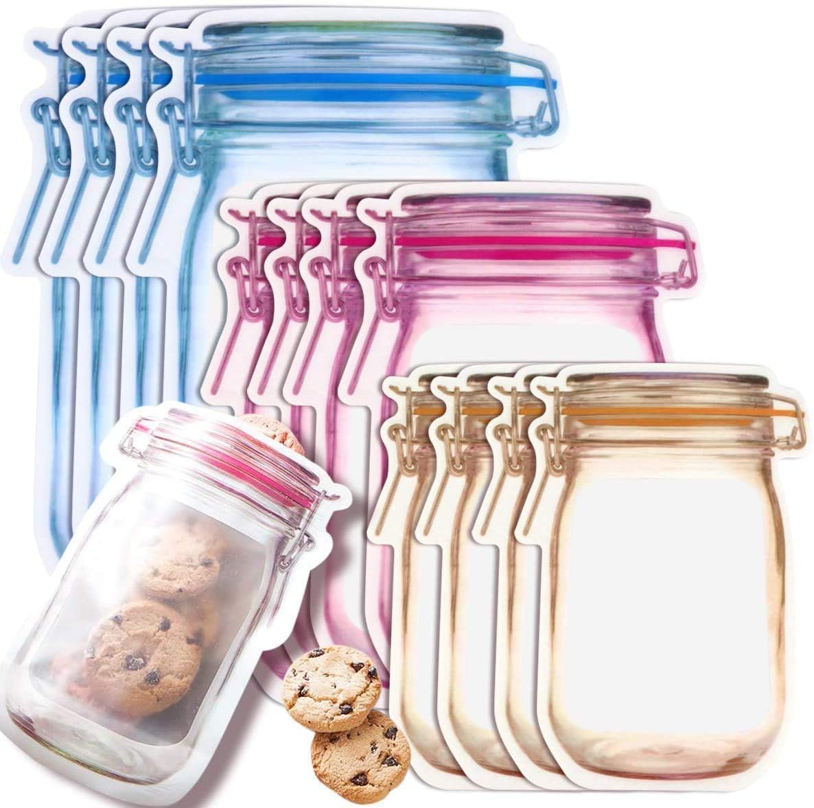 Chhota Safar Mason Jar Travel Snack Bags – Portionable Ziplock Pouches (Pack of 12)